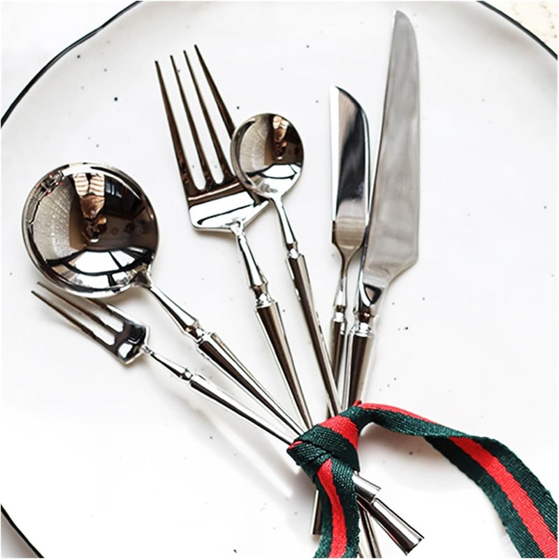 304 Mirror Stainless Steel Dinner Knife Fork Spoon Dinnerware Set Luxury Cutlery Silverware Steak Coffee Dessert Fruit Tableware(4 PSC-SET B) - Image 5