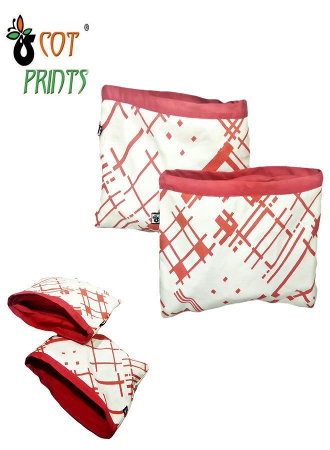 COT PRINTS Men's and Women's Eco Friendly Cotton Canvas Printed Coin Holder Pencil Pouch, Multi-Function Beach Travel Cosmetic Makeup Large Capacity Toiletry Kit Bag (2 Pcs) (Grey) (Red Line) - Image 2