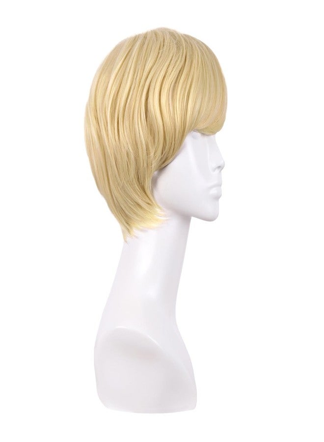 MapofBeauty 10 Inch/25 cm Side Bangs Fashion Men Short Curly Hair Cosplay Wig (Mixed Golden) - Image 2