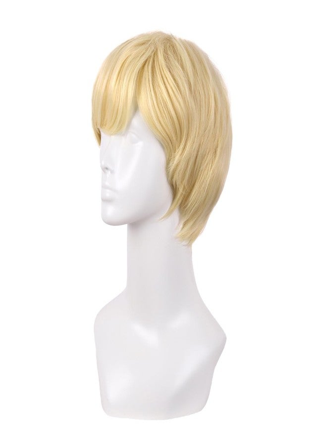 MapofBeauty 10 Inch/25 cm Side Bangs Fashion Men Short Curly Hair Cosplay Wig (Mixed Golden) - Image 3