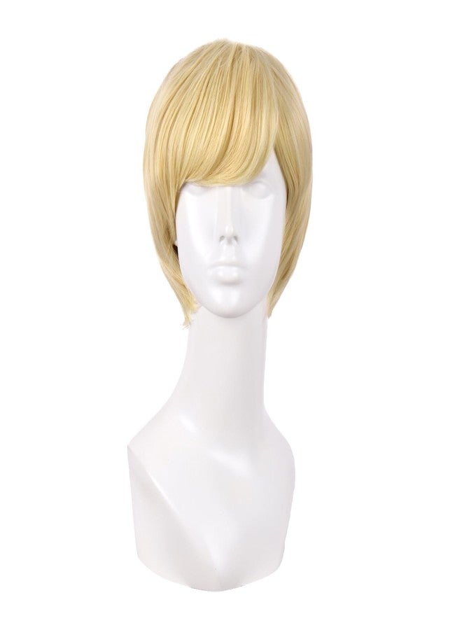 MapofBeauty 10 Inch/25 cm Side Bangs Fashion Men Short Curly Hair Cosplay Wig (Mixed Golden) - Image 1