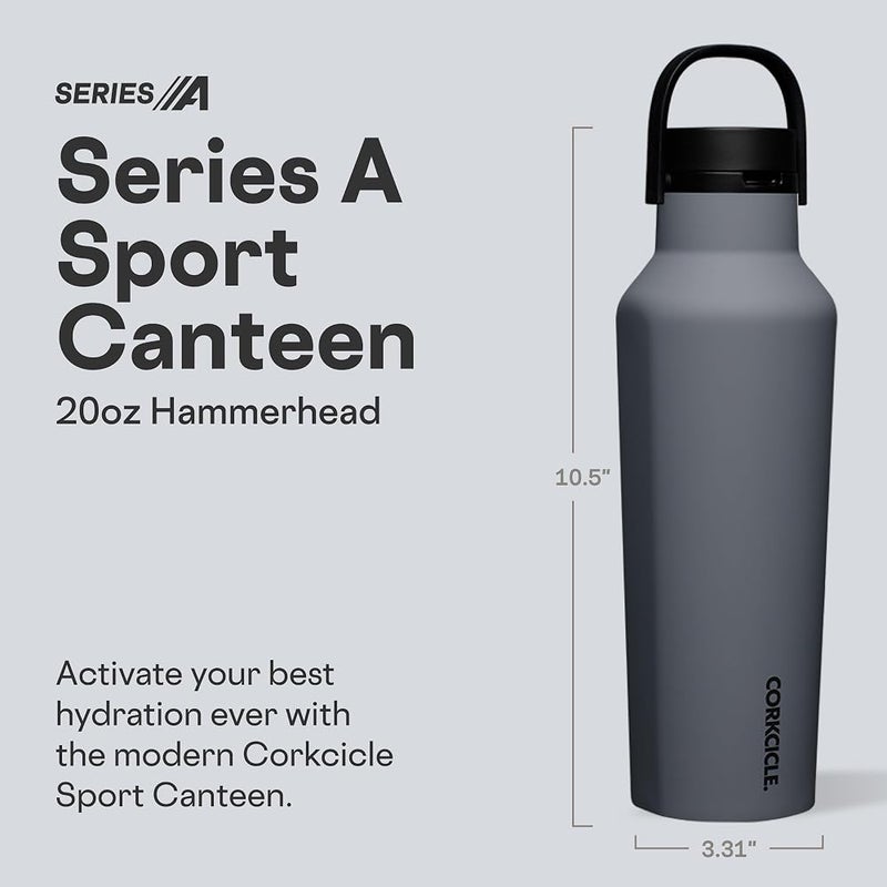 Corkcicle Sport Canteen Insulated Tumbler 20 oz Triple Insulated Stainless Steel Water Bottle Keeps Drinks Cold 25 Hours & Hot 12 Hours Cupholder Friendly Screw-On Cap Hammerhead - Image 1