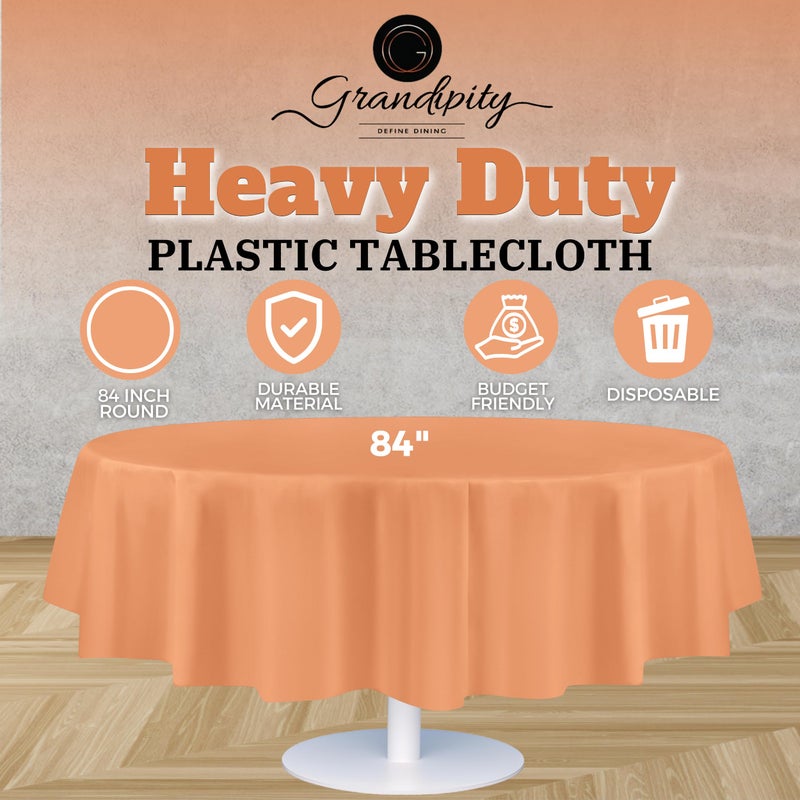 Grandipity Peach Plastic Table Cloth Disposable (6 Pk) 84in Round Tablecloth Premium Party Table Cloths Disposable - Perfect Table Cloth Round Cover For Any Table Up To 6 Feet - Image 2