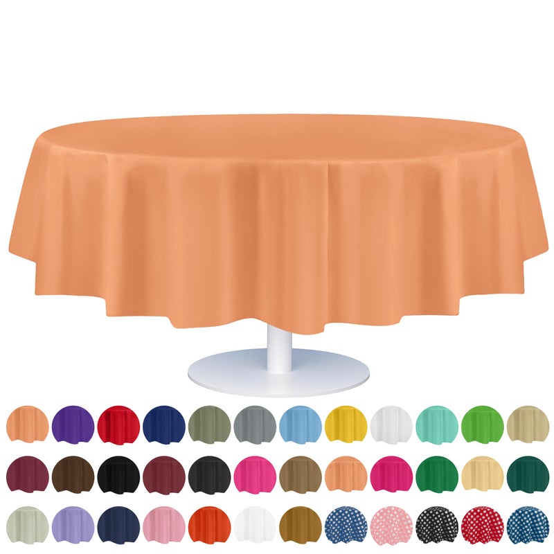 Grandipity Peach Plastic Table Cloth Disposable (6 Pk) 84in Round Tablecloth Premium Party Table Cloths Disposable - Perfect Table Cloth Round Cover For Any Table Up To 6 Feet - Image 1