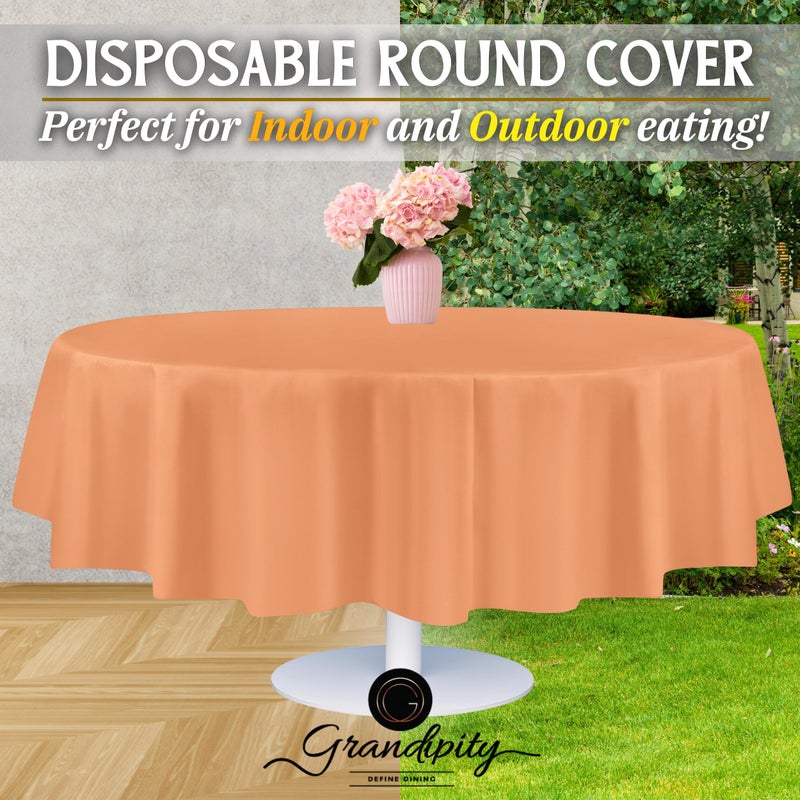 Grandipity Peach Plastic Table Cloth Disposable (6 Pk) 84in Round Tablecloth Premium Party Table Cloths Disposable - Perfect Table Cloth Round Cover For Any Table Up To 6 Feet - Image 5
