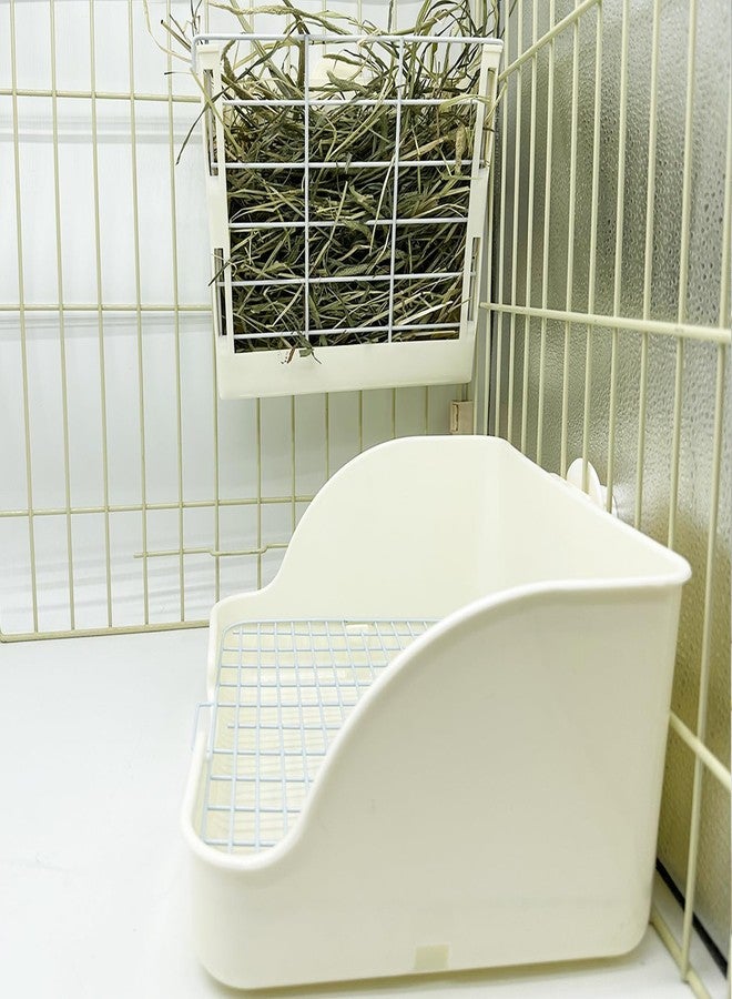 WEWAYKGJ Rabbit Litter Box for Cage Guinea Pig Hay Rack Feeder Rabbits Corner Litter Pan Potty Trainer Pet Toilet Square with Cleaning Set for Hamster, Guinea Pig, Ferret, Bird (White) - Image 4
