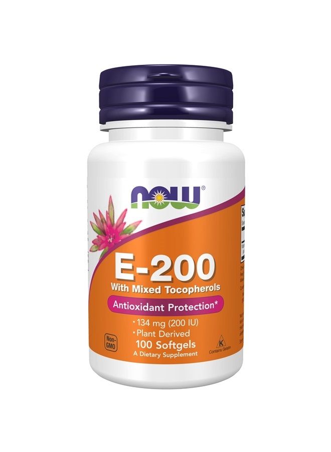 now Supplements, Vitamin E-200 IU Mixed Tocopherols, Antioxidant Protection*, 100 Softgels  - Image 1
