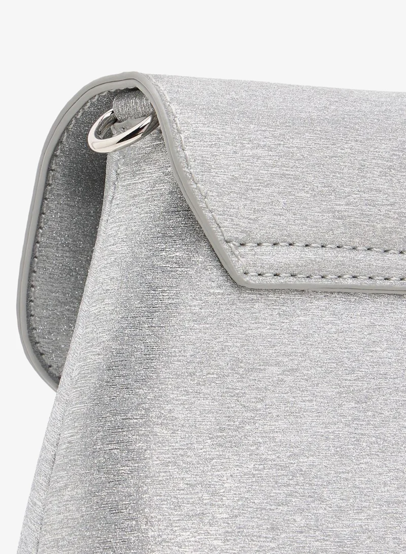 Flora Bella By Shoexpress SILVER Women's Textured Crossbody Bag with Detachable Strap and Flap Closure for Women | Best Price UAE