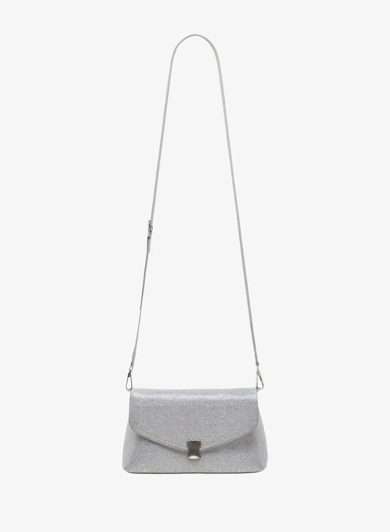 Flora Bella By Shoexpress SILVER Women's Textured Crossbody Bag with Detachable Strap and Flap Closure for Women | Best Price UAE