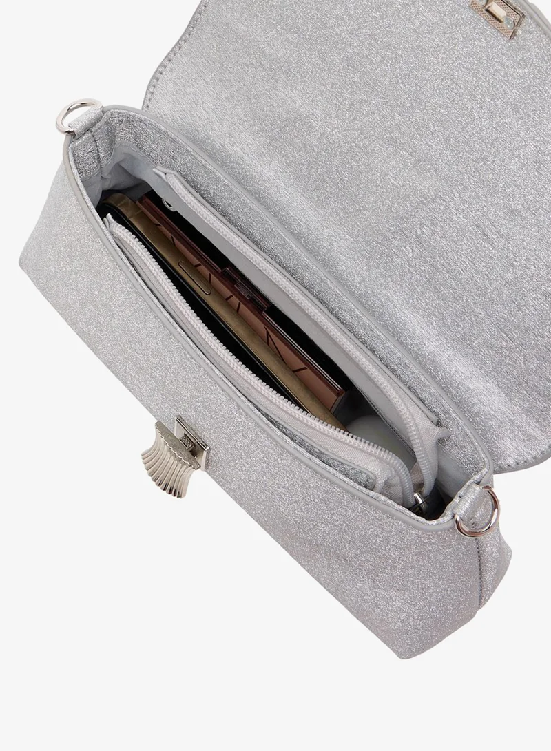 Flora Bella By Shoexpress SILVER Women's Textured Crossbody Bag with Detachable Strap and Flap Closure for Women | Best Price UAE