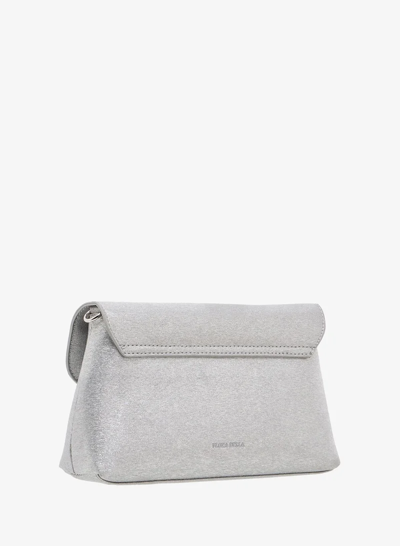 Flora Bella By Shoexpress SILVER Women's Textured Crossbody Bag with Detachable Strap and Flap Closure for Women | Best Price UAE