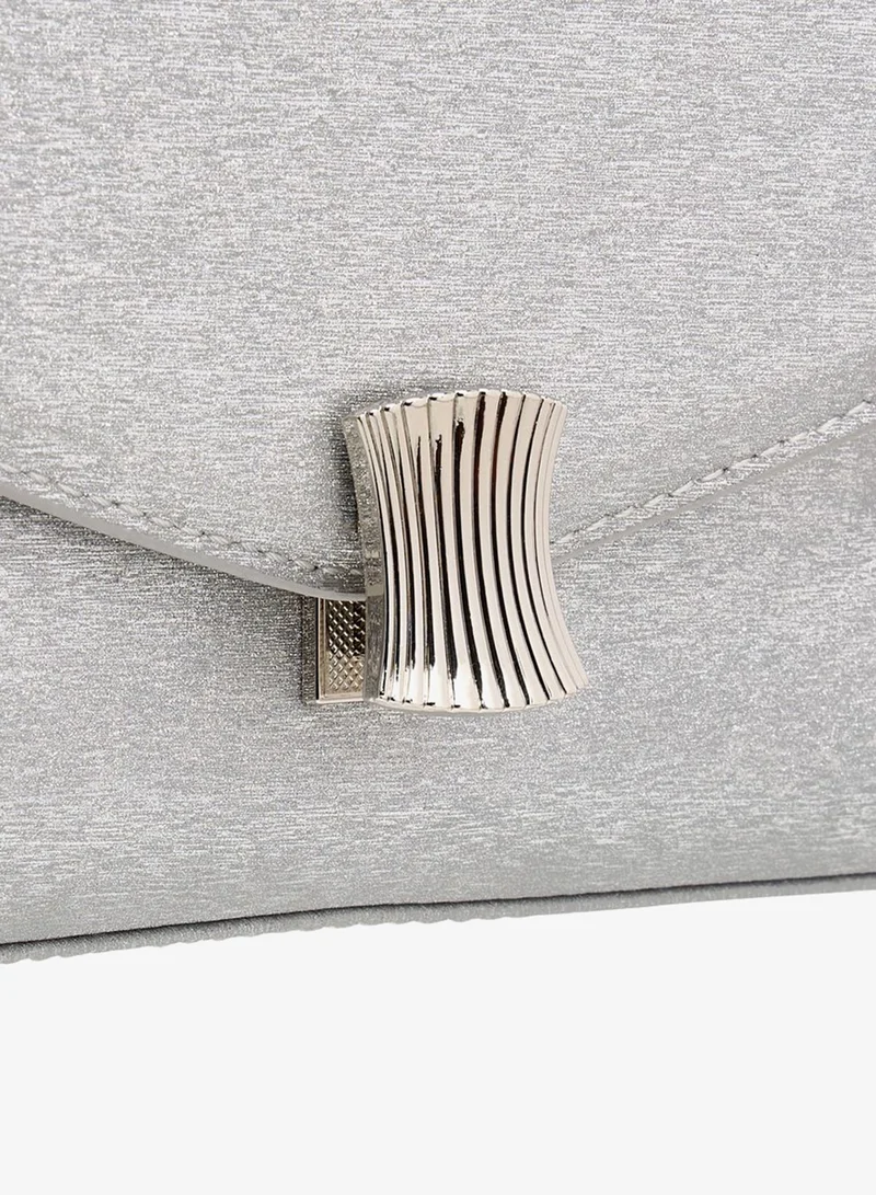 Flora Bella By Shoexpress SILVER Women's Textured Crossbody Bag with Detachable Strap and Flap Closure for Women | Best Price UAE
