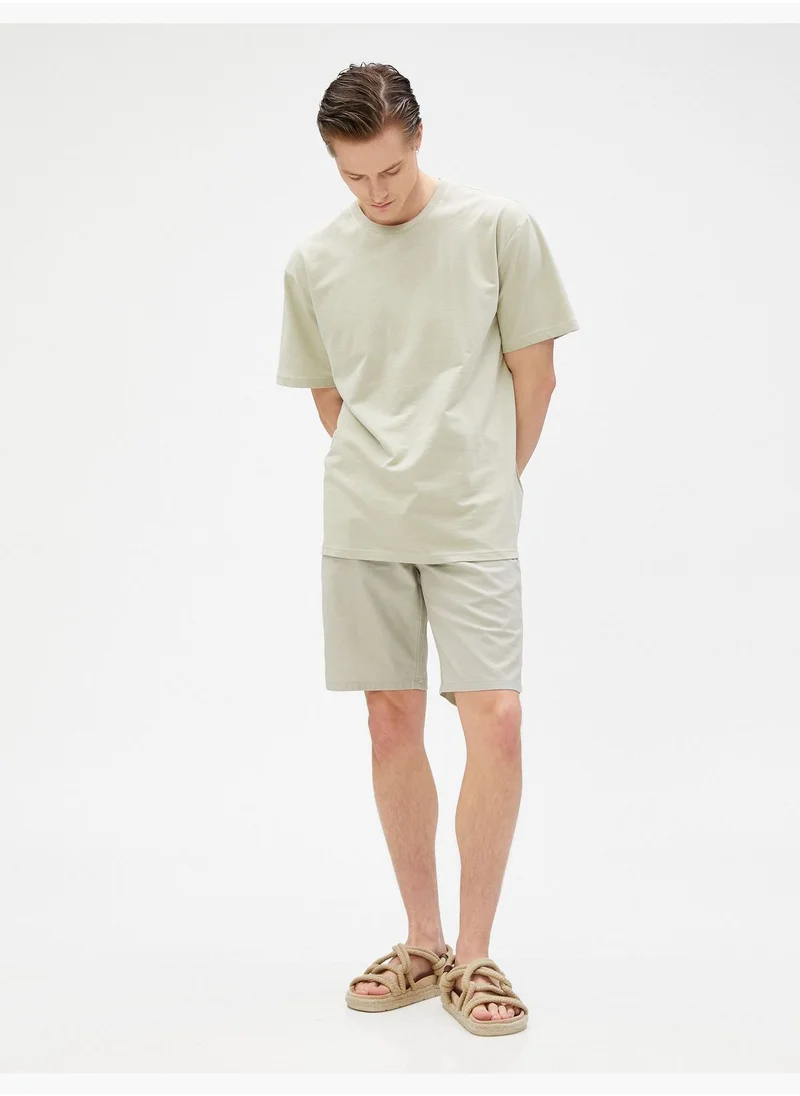 كوتون Bermuda Shorts Linen Blend Pocket Detailed Buttoned