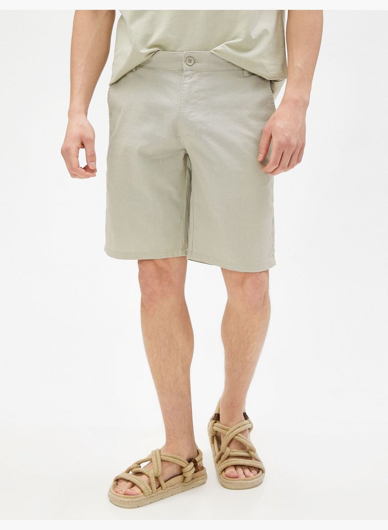 KOTON Bermuda Shorts Linen Blend Pocket Detailed Buttoned - Image 3