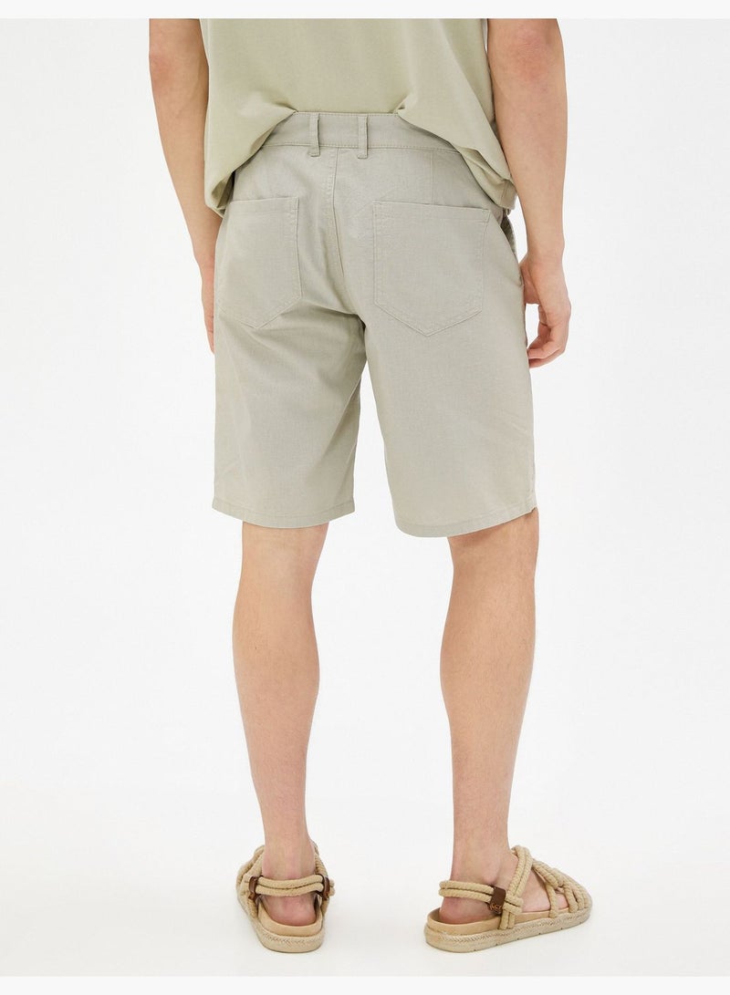 KOTON Bermuda Shorts Linen Blend Pocket Detailed Buttoned - Image 4