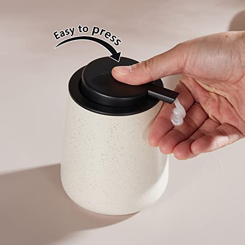 Eyrozia 12Oz Hand Soap Dispenser Set - 2 Pack Ceramic Lotion Soap Dispenser Set with Easy-to-Press Black Pump, Refillable Mordern Liquid Dish Soap Dispensers for Bathroom & Kitchen (Beige, Liquid Pump) - Image 4