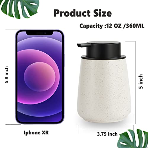 Eyrozia 12Oz Hand Soap Dispenser Set - 2 Pack Ceramic Lotion Soap Dispenser Set with Easy-to-Press Black Pump, Refillable Mordern Liquid Dish Soap Dispensers for Bathroom & Kitchen (Beige, Liquid Pump) - Image 5