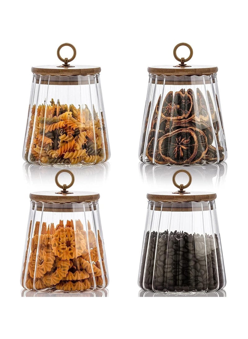 YQbest Glass Coffee Nuts Canister Airtight Storage Jar Petal Decorative Container with Bamboo Lid Metal Handle Easy to Grasp 650ml, 22 FL OZ，4pcs (Conical)  - Image 1