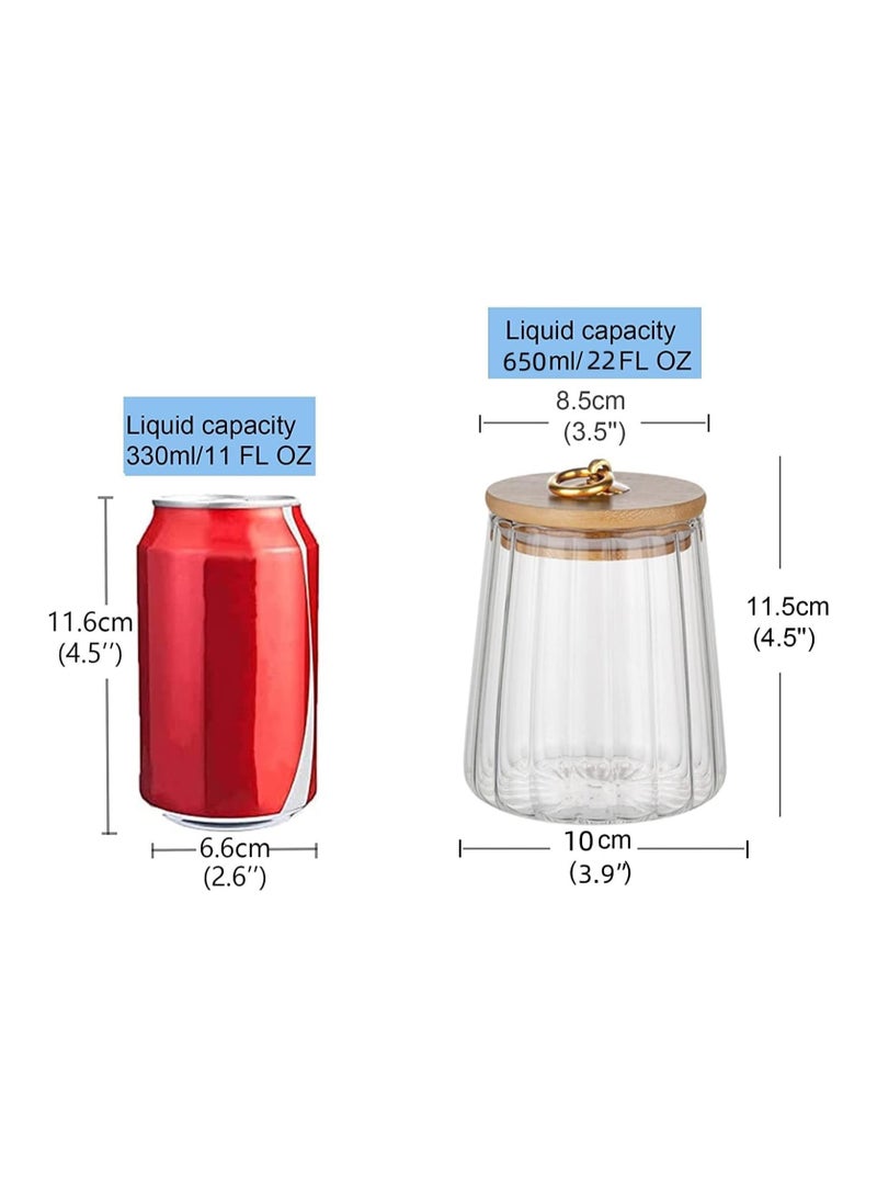 YQbest Glass Coffee Nuts Canister Airtight Storage Jar Petal Decorative Container with Bamboo Lid Metal Handle Easy to Grasp 650ml, 22 FL OZ，4pcs (Conical)  - Image 3