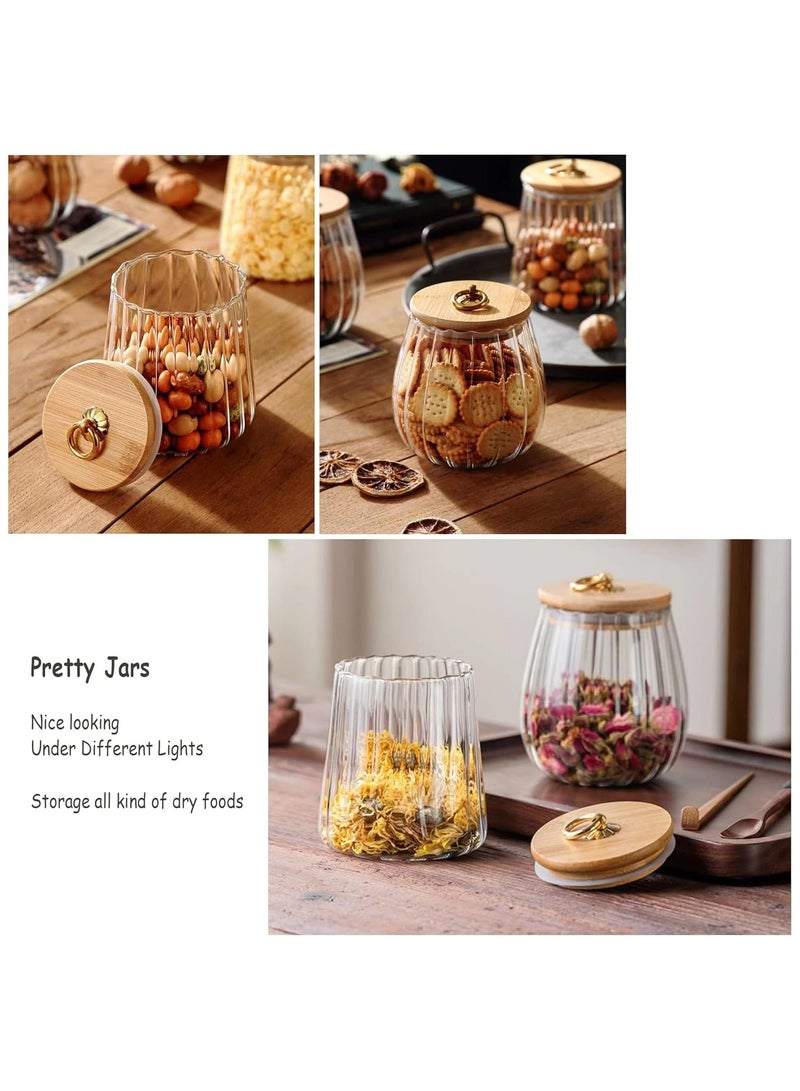 YQbest Glass Coffee Nuts Canister Airtight Storage Jar Petal Decorative Container with Bamboo Lid Metal Handle Easy to Grasp 650ml, 22 FL OZ，4pcs (Conical)  - Image 5