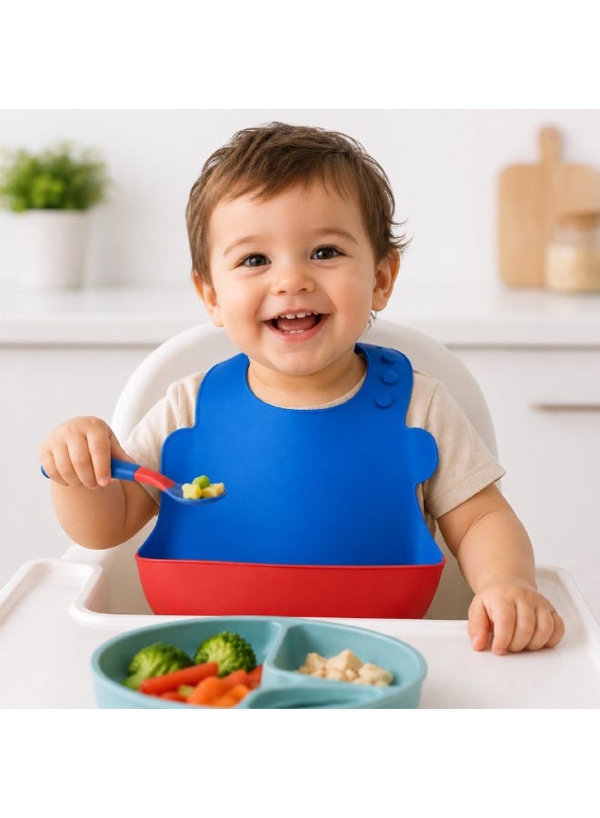 مريلة أطفال من السيليكون الغذائي عالي الجودة بتصميم عملي قابل للتعديل مع جيب عميق لالتقاط الطعام، مقاومة للماء والبقع، ناعمة وآمنة على بشرة الطفل، سهلة التنظيف وقابلة للطي للاستخدام اليومي والسفر والخروج للأطفال الرضع والصغار - Image 2