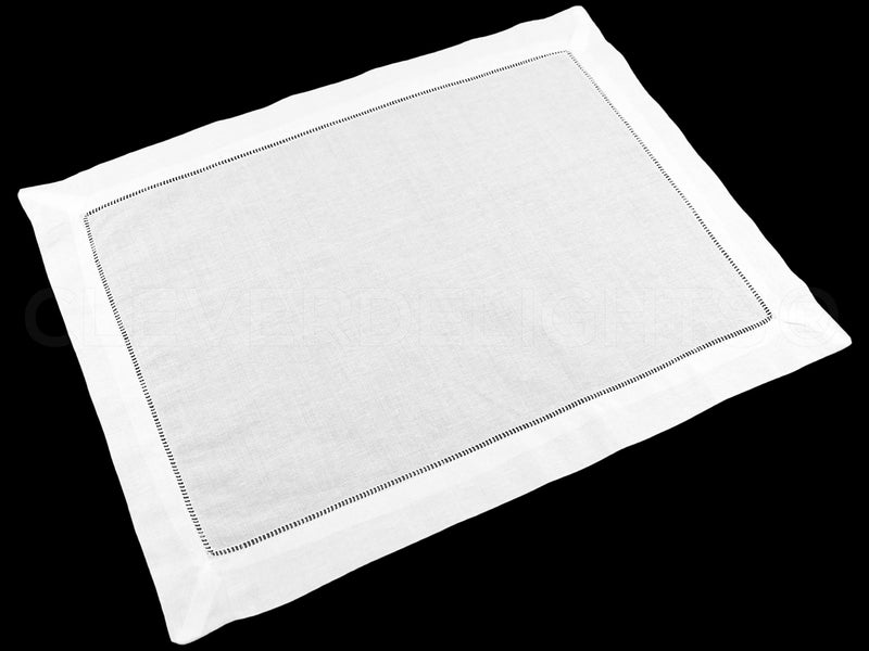 CleverDelights White Hemstitched Placemats  6 Pack  14 x 20  4555 Cotton Linen Blend