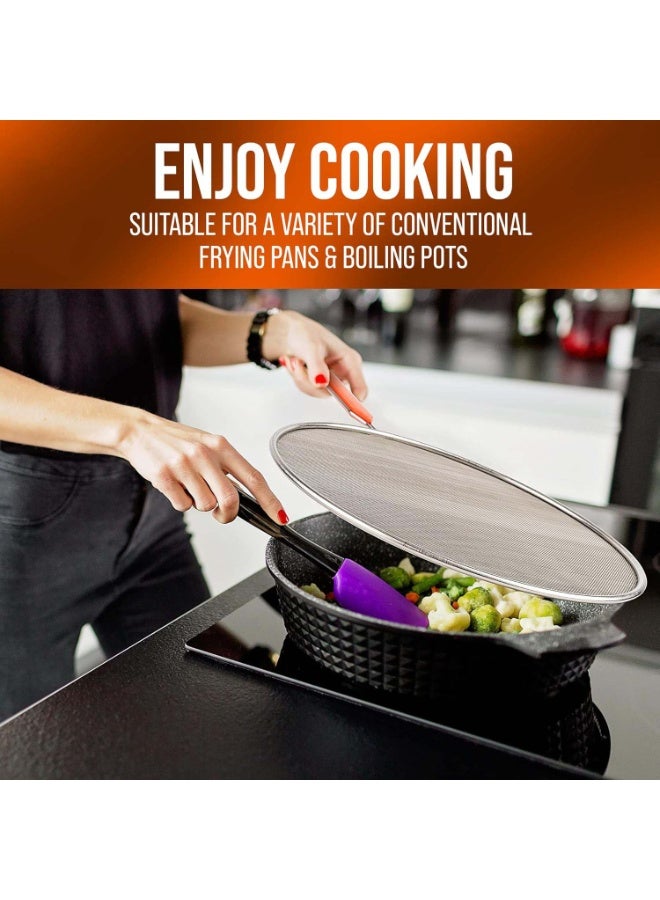 بتيمفم مجموعة من 3 قطع من شاشات رذاذ الفولاذ المقاوم للصدأ، واقيات شحوم شبكية دقيقة بمقابض مقاومة للحرارة، واقيات من تناثر الزيت آمنة للغسل في غسالة الأطباق (21 سم، 25 سم، 29 سم) - Image 5