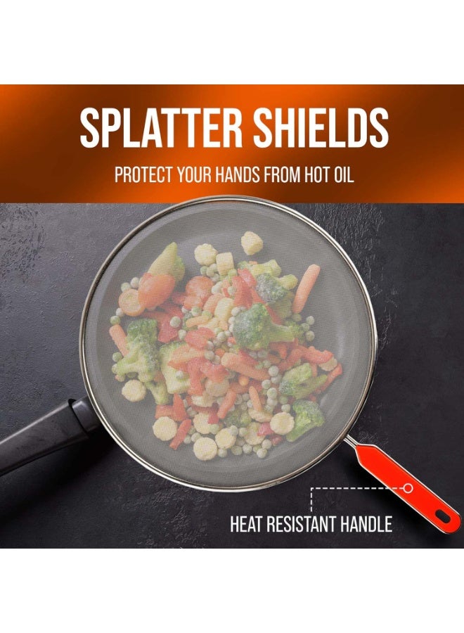 بتيمفم مجموعة من 3 قطع من شاشات رذاذ الفولاذ المقاوم للصدأ، واقيات شحوم شبكية دقيقة بمقابض مقاومة للحرارة، واقيات من تناثر الزيت آمنة للغسل في غسالة الأطباق (21 سم، 25 سم، 29 سم) - Image 2