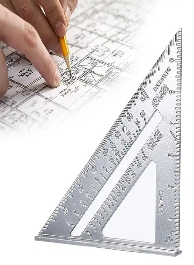 VTH WITH TAGLINE ABSOLUTE TOOLING SOLUTIONS أداة قياس يدوية مثلثة الشكل من سبائك الألومنيوم، مزدوجة الجوانب، بقياسات مترية وبوصية، منقلة زاوية مثلثة بزاوية 90 درجة، أداة نجار - Image 5