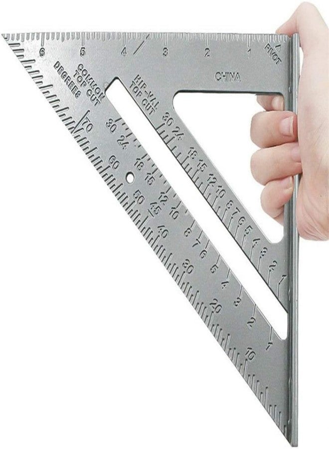 VTH WITH TAGLINE ABSOLUTE TOOLING SOLUTIONS أداة قياس يدوية مثلثة الشكل من سبائك الألومنيوم، مزدوجة الجوانب، بقياسات مترية وبوصية، منقلة زاوية مثلثة بزاوية 90 درجة، أداة نجار - Image 3