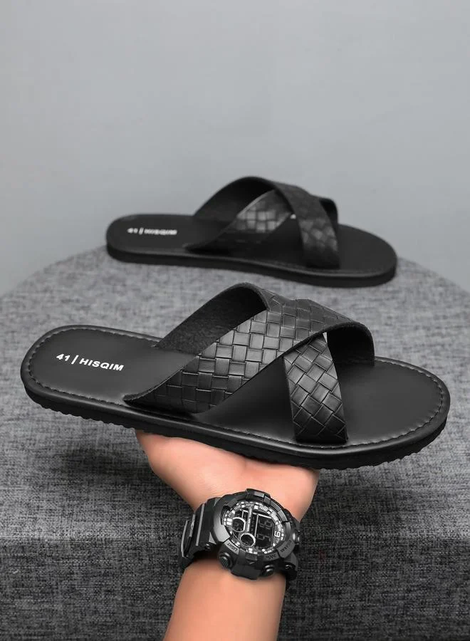 Take Two Men Black Woven Strap Flip-Flops