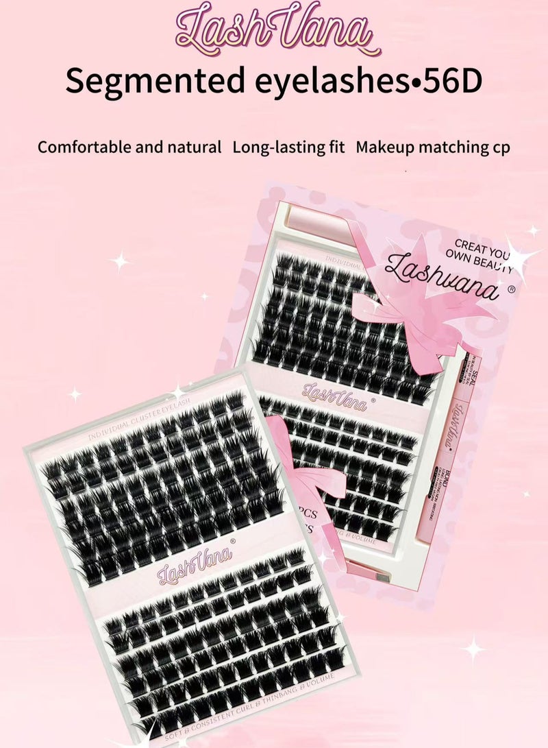 lashvana 144 Clusters New DIY Segment False Eyelashes, 56D Large Capacity D-Curve Messy Dense Curled Imitation Eyelashes,False Eyelashes With Lash Bond And Seal Lash Remover Lash Applicator,Eyelash tweezers Individual Lashes Kit Eyelash Brush Easy To Apply At Home. - Image 3