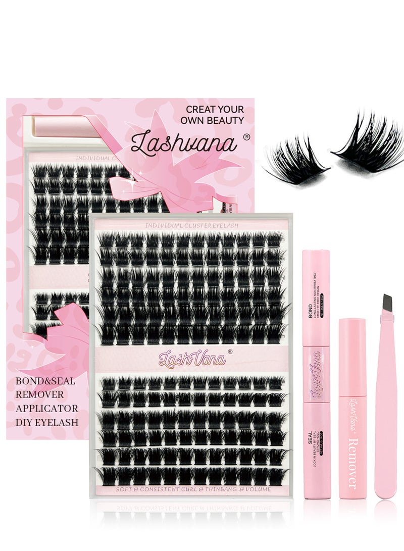 lashvana 144 Clusters New DIY Segment False Eyelashes, 56D Large Capacity D-Curve Messy Dense Curled Imitation Eyelashes,False Eyelashes With Lash Bond And Seal Lash Remover Lash Applicator,Eyelash tweezers Individual Lashes Kit Eyelash Brush Easy To Apply At Home. - Image 1