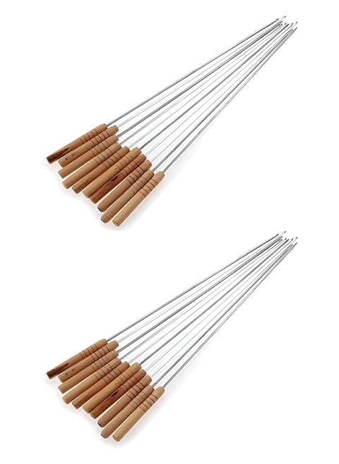 Pack Of 20 Pcs Stainless Steel Barbeque Skewers BBQ Reusable BBQ Needle With Wooden Handle For Kabob Fruit Salad Grill And BBQ Skewer