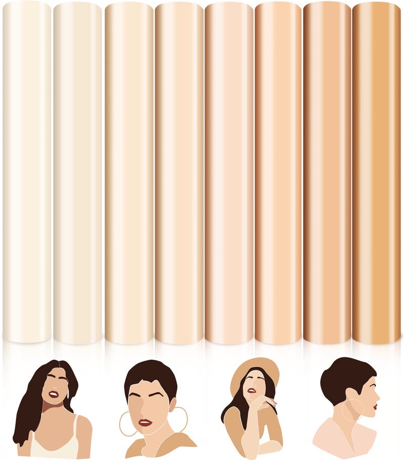 Whaline 8 Sheet Skin Tone Heat Transfer Vinyl Cream Camel Barely Beige HTV Vinyl Assorted Iron on Vinyl Skin Colors Adhesive Craft Vinyl for Clothes Craft Cutter DIY Bags Fabric Decor