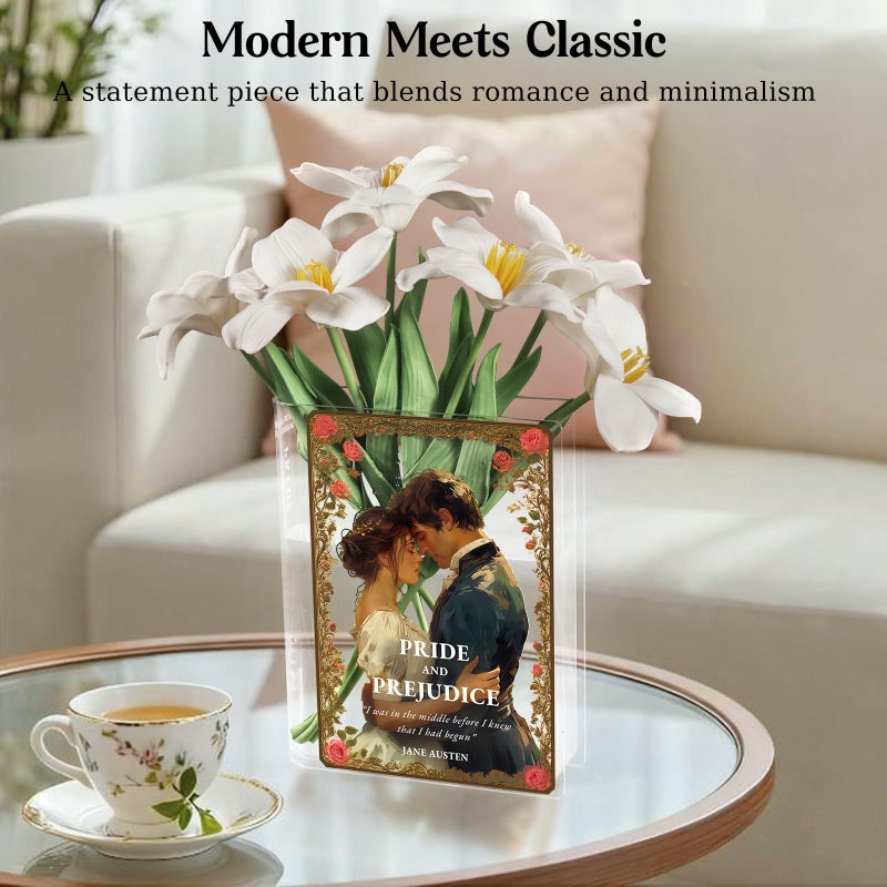 Alpharan Pride and Prejudice Inspired Book Vase, Flower Vase for Home Decor, Birthday Gifts for Women Mom Book Lovers, Bookish Decor for Bookshelf Desk Coffee Table Office Living Room - Image 5