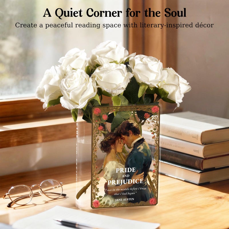 Alpharan Pride and Prejudice Inspired Book Vase, Flower Vase for Home Decor, Birthday Gifts for Women Mom Book Lovers, Bookish Decor for Bookshelf Desk Coffee Table Office Living Room - Image 4