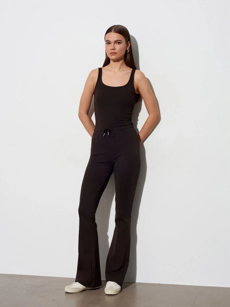 DILVIN Mid-Waist Flare Jersey Pants With Drawstring - Image 1