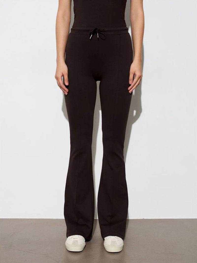DILVIN Mid-Waist Flare Jersey Pants With Drawstring - Image 3