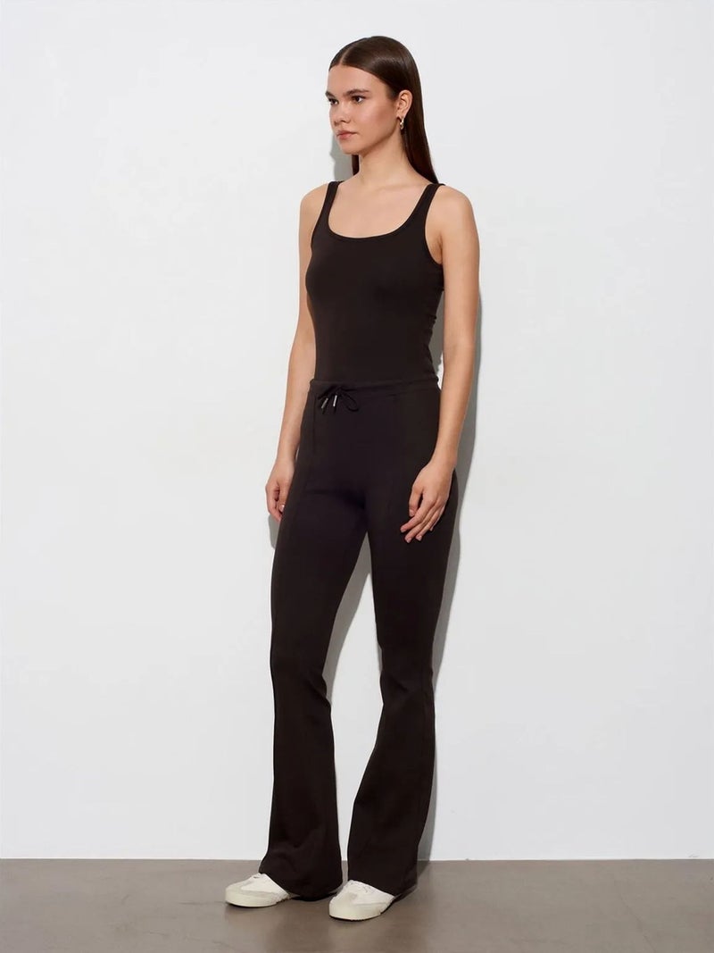 DILVIN Mid-Waist Flare Jersey Pants With Drawstring - Image 4