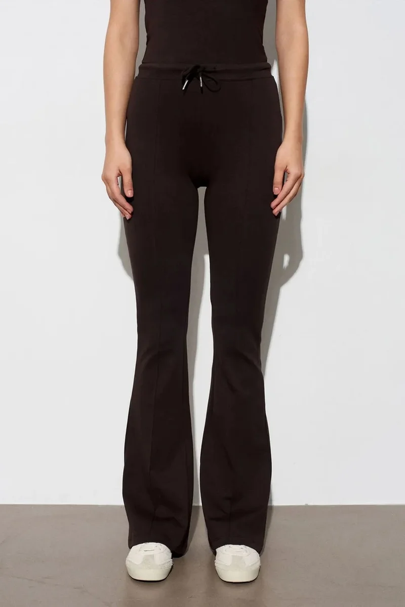 Dilvin Black DILVIN Mid-Waist Flare Jersey Pants With Drawstring for Women | Best Price UAE