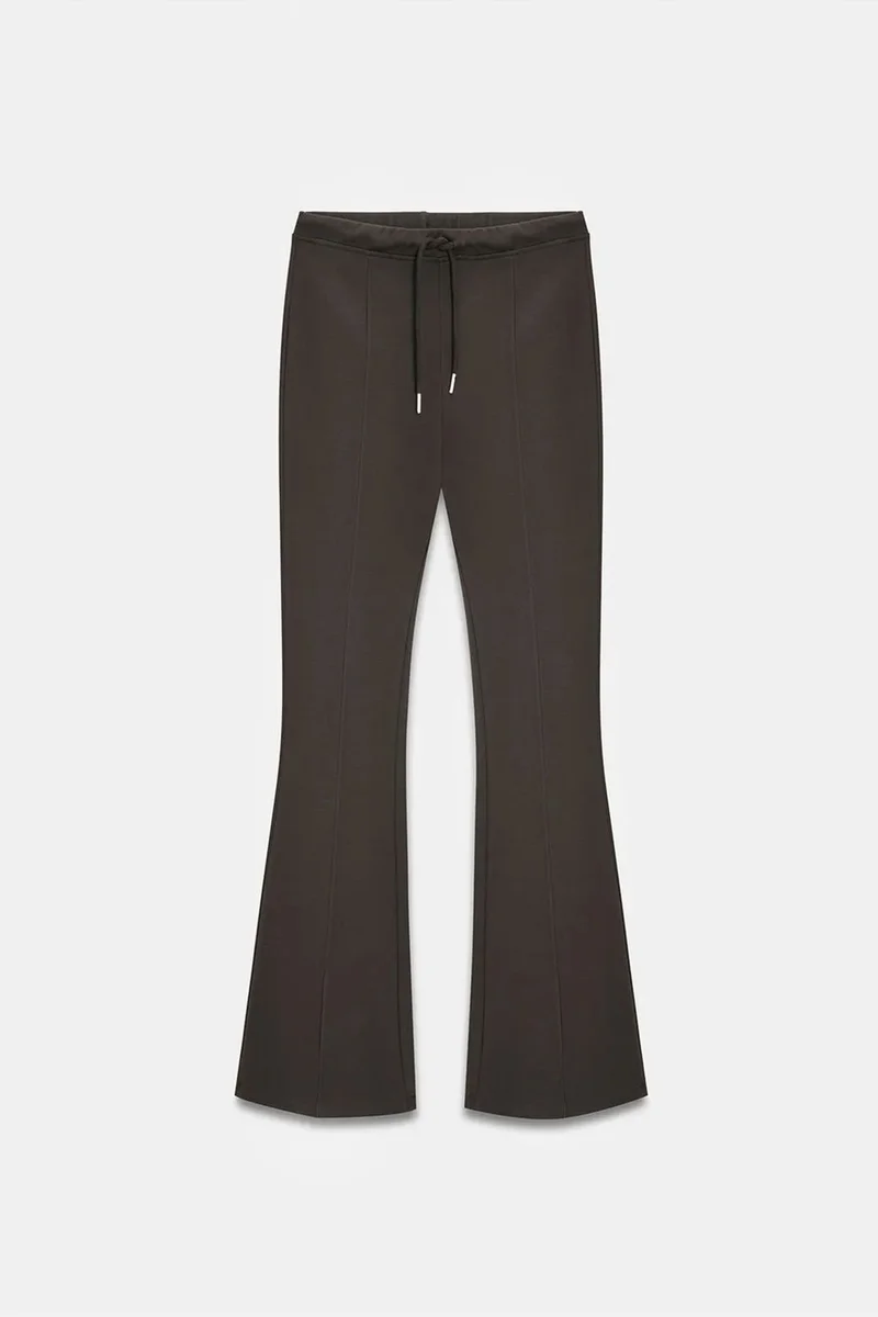Dilvin Black DILVIN Mid-Waist Flare Jersey Pants With Drawstring for Women | Best Price UAE