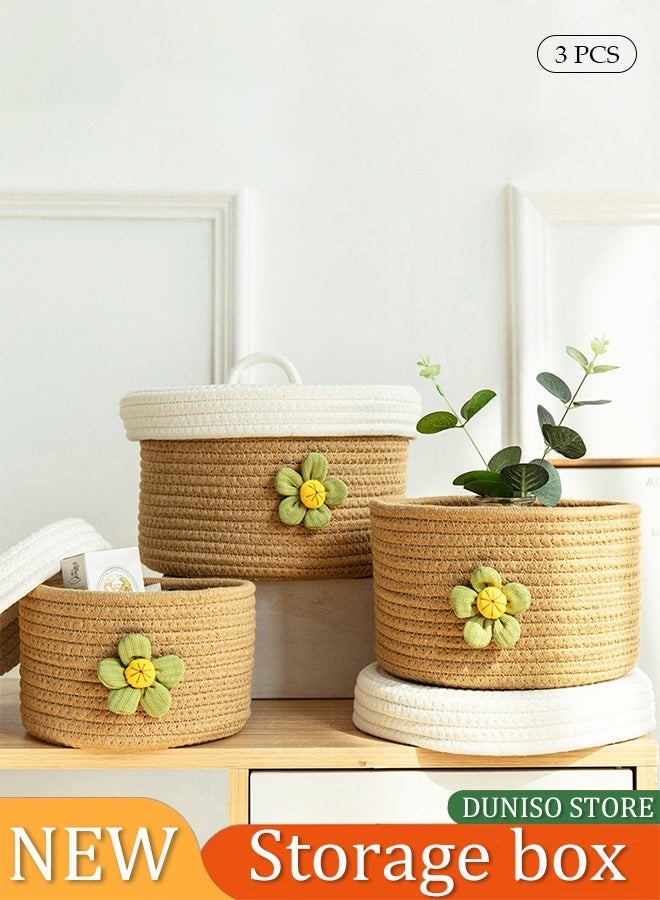 DUNISO 3 Pcs Different Sizes Woven Storage Baskets, Living Room Blanket Basket, Cotton Rope Woven Baby Laundry Basket, Miscellaneous Basket, Suit For Organizing Keys, Clothes, Toy - Image 1