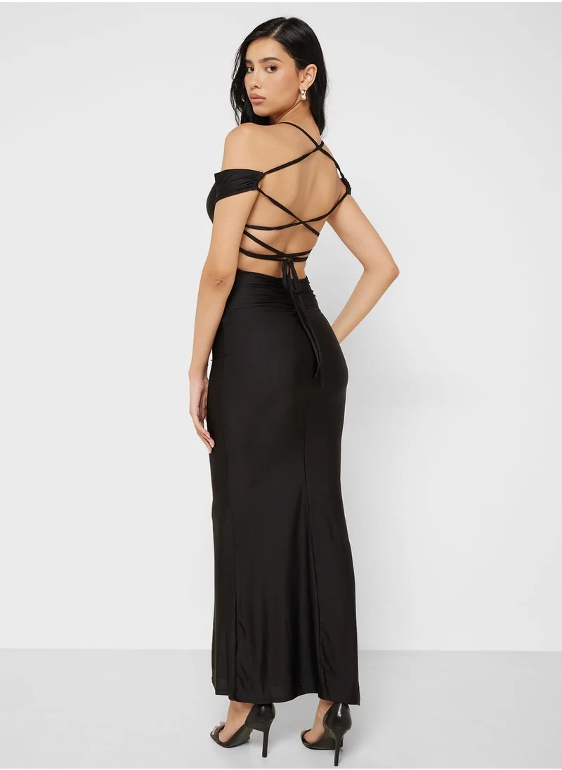 Ginger Bardot Bodycon Maxi Dress with Back Tie Up Detail