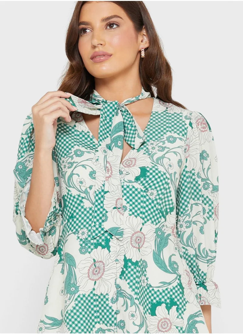 WAREHOUSE Floral Print Button Detail Dress