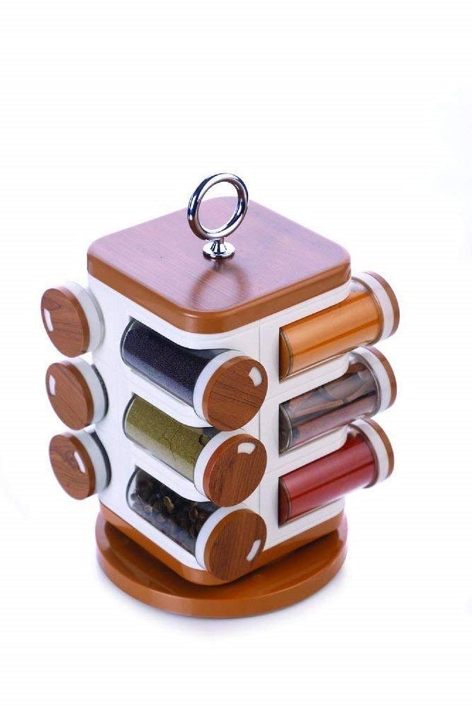 JAR REVOLVING SPICE RACK STAND CONDIMENT HOLDER PLASTIC SEASONING BOTTLE KITCHEN FOOD CONTAINER ROTATING SPICES STORAGE BOX 12 SPICE RACK