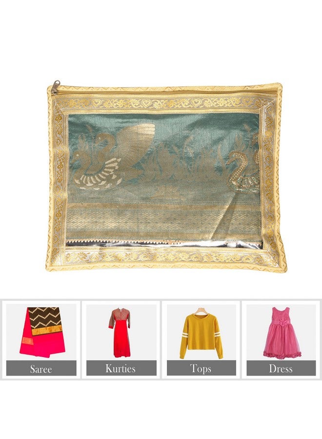 Kuber Industries Kuber Industries Satin Saree Cover | Clothes Storage Bag | Single Packing Saree With Zip Closure | Wardrobe Organizer | Cloth Stoarge | 4 Side Lace Saree Cover | Pack Of 6 | Golden, 36 Cm, 1 Cm  - Image 4