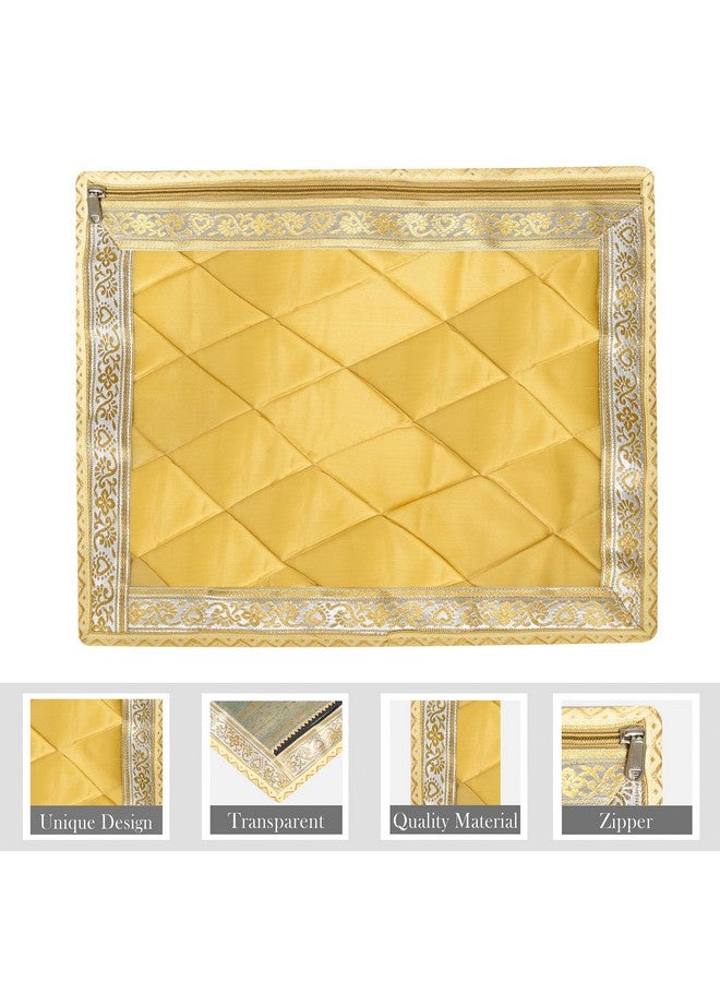 Kuber Industries Kuber Industries Satin Saree Cover | Clothes Storage Bag | Single Packing Saree With Zip Closure | Wardrobe Organizer | Cloth Stoarge | 4 Side Lace Saree Cover | Pack Of 6 | Golden, 36 Cm, 1 Cm  - Image 2