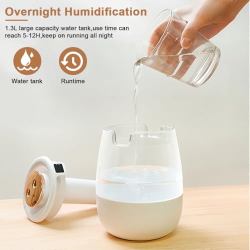 HANNEA® Humidifier for Room Moisture 1.3L Essential Oil Diffuser for Home & Babies Office,Adjustable Fog Size,20dB Quiet Operation Night Mode Humidity Display Reliable Air Moisturizing - Image 2