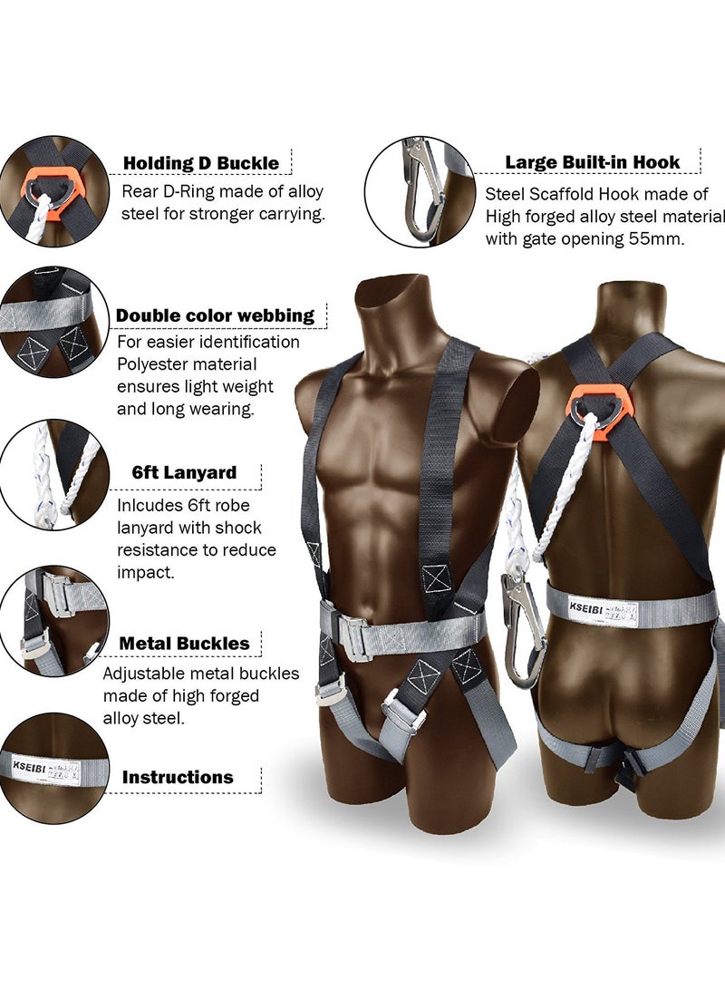 KSEIBI Safety Harness Kit With Twisted Rope Lanyard/Basic, Allow the body to help absorb the impacts of a fall, designed for use by a person with a combined Weight (clothing, tools, etc.) of 59 – 140 kg.  - Image 2